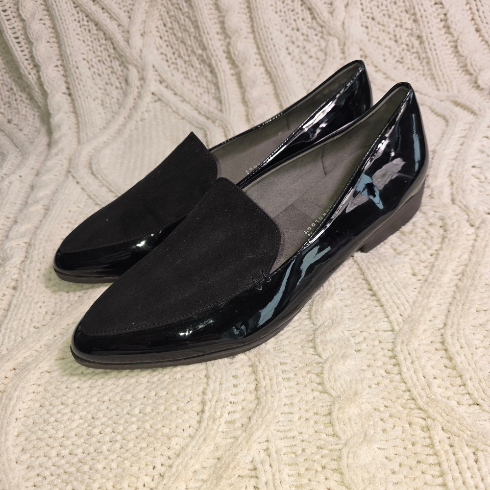 Dr. Scholls Astaire Pointed Toe Patent Flats Loafers Black Women 10M NEW